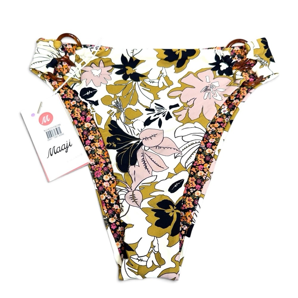 Maaji Reversible Floral Bikini Bottom Size S Vintage Garden High Rise O-Ring NWT